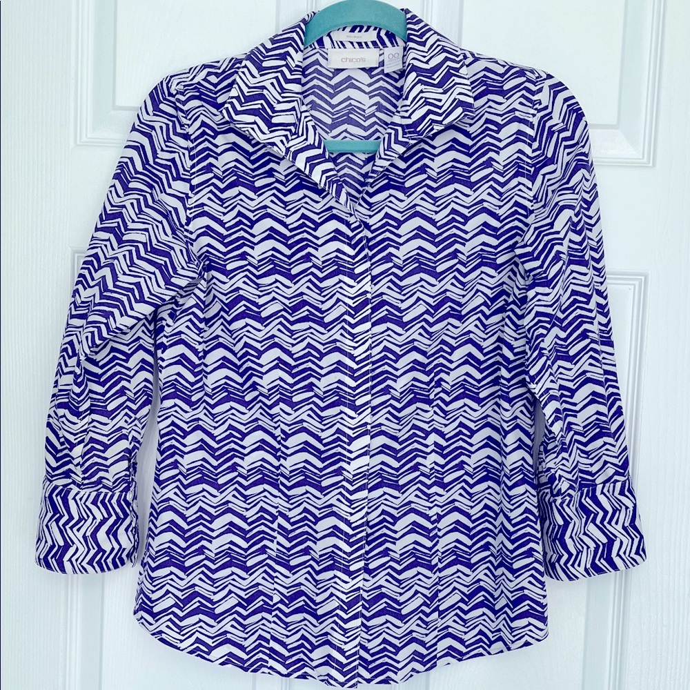 Chico’s Purple/White Chevron Shirt